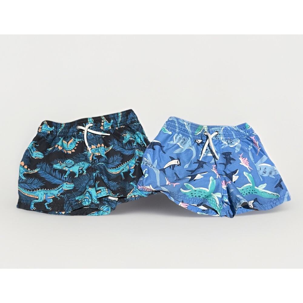 Carter's‎ Boys Dinosaur/ Shark Print Swim 4t Blue Elastic Waist Lined